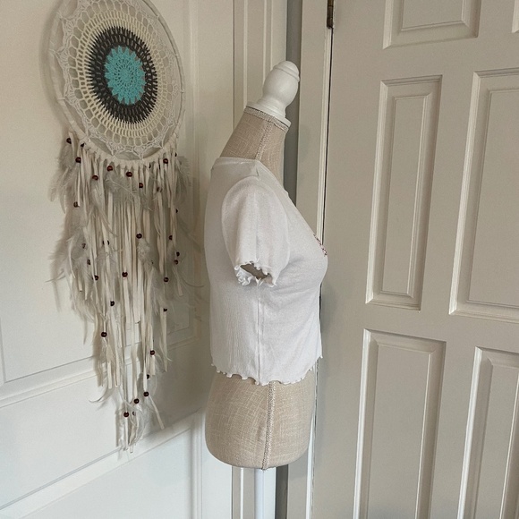 Bebe NWT Y2K White Logo Pink Stone Ribbed Scoop Neck Crop Top, Size S - Picture 6 of 13